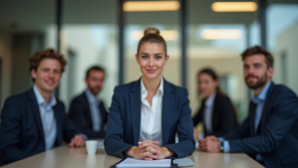 Femme d'affaires en réunion avec collègues dans un bureau moderne, discutant de stratégies commerciales et d'exportation