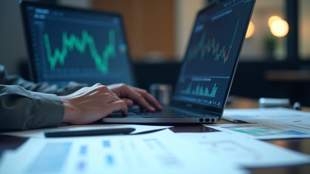 Graphique économique affichant des courbes d'analyse sur un écran d'ordinateur portable avec calculs financiers