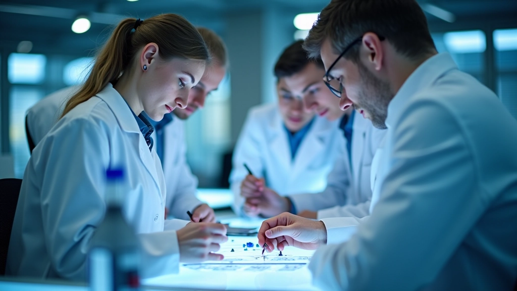 Laboratoire de recherche avec équipe travaillant sur prototype technologique, environnement d'innovation